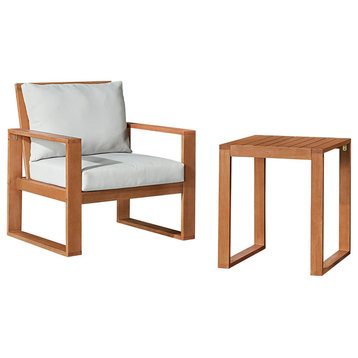 Grafton Eucalyptus Wood Chair, Cocktail Table, Set of 2