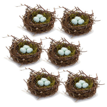 Nest With Eggs, 6-Piece Set, 6.5"Dx3"H Natural/Foam