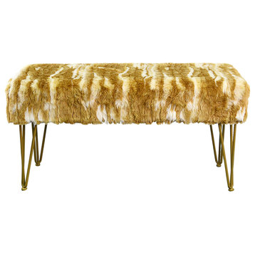 Soft Faux Fur Ottoman Fuzzy Entryway Bench Seat, Gold, 46"x16"x22"