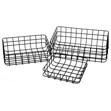 Wire Geo Storage Baskets, Set of 3, 12"x9"x4", Black