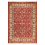Bareens Designer Rugs - Pak Persian Alene Red/Beige Wool Rug - 8'1'' x 9'10'' - Designed with mesmerizing intricacy and gorgeous color palette, this hand-knotted masterpiece demonstrates the beauty and electrifying thrill of Pak Persian art. These meticulously hand-knotted Pak-Persian rug is made with pure wool and features breathtaking traditional, transitional, and tribal designs in bold luxurious color pallets. Known for their intricate designs these rugs are a reproduction of Persian rugs, made in Pakistan with unique Mughal designs. Made by master weavers using the same Persian texture, design and dying technique, we wanted to produce the most significant manifestation of Persian art, life, and culture. This rug is most famous for its exceptional quality, incredible designs, patterns, and vibrant rich color. Pak-Persian rugs made with Persian weave with high knot counts, which enables the high intricacy and detail found in the patterns are also referred to as "State of art", each color adds a rich beautiful detail in the artwork of this rug. The design, color, and beautiful chromatic composition with a vibrant sheen with intricate designs, exude beauty, elegance, and quality make this rug a masterpiece of its own.