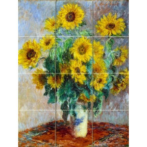 Sunflowers flowers Vincent van Gogh Tile Mural Kitchen Backsplash Marble Ceramic 