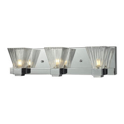 Iluna 1910-3V 3-Light Clear Ribbed Vanity Light in Brushed Nickel - Bathroom Vanity Lighting