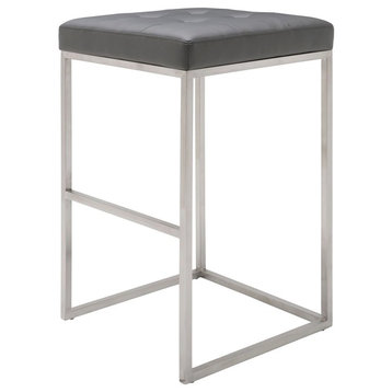 Chi Bar Stool,  29.75" , Brushed Stainless Steel Frame, Gray