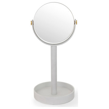 Oak Double Face Mirror with Storage Tray | Wireworks Close-up, Oyster White