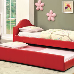 CRESSON CONTEMPORARY TWIN SIZE DAY BED WITH TWIN TRUNDLE IN RED FINISH - Daybeds