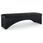 Meridian Furniture - Lawson Upholstered Bench, Black, Velour Fur Fabric, Black Finish - Uplift your space with the Lawson velour black fur fabric upholstered bench, a sleek blend of modern simplicity and plush comfort. Featuring a luxuriously soft velour fur fabric seat, this bench offers a tactile experience that's as inviting as it is stylish. The minimalist, rich black wood base, with its curved cut-out design, adds an architectural touch that creates a striking visual balance.