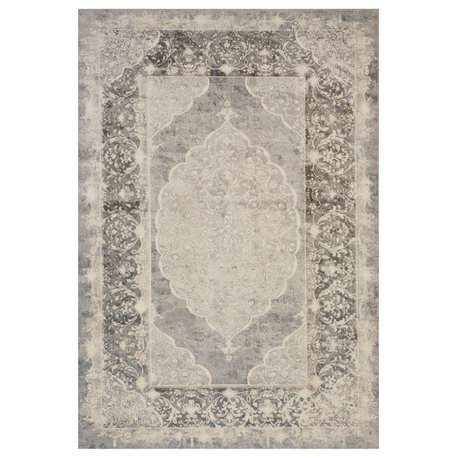 Gray Distressed Bohemian Moderno Medallion Rug, 4' 4 X 6' 3