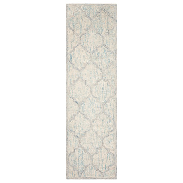 Safavieh Abstract Collection, ABT474 Rug, Ivory/Light Blue, 2'3"x12'