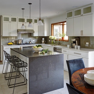 Burr Ridge White Waterfall Kitchen