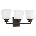 Hudson Valley Lighting - Berwick 3-Light Bath and Vanity With Glass Shade, Old Bronze - Square details give Berwick its tidy elegance. The depth of blown glass is revealed in the shade's matte finished, translucent exterior, which allows the opaque, etched interior to be seen. Mount as either uplight or downlight.