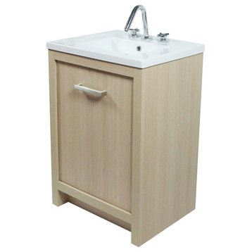 24" Single Sink Vanity, Neutral Finish With White Ceramic Top