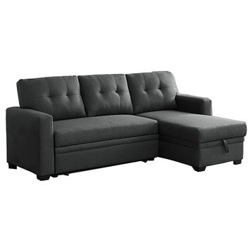Pemberly Row Transitional Fabric Reversible Sleeper Sectional Sofa in Dark Gray
