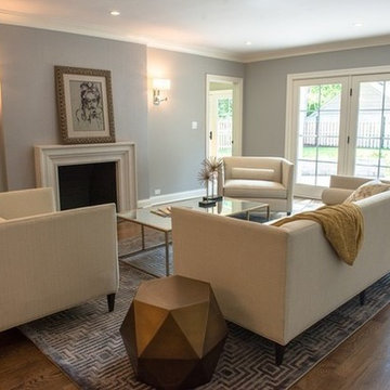 Staged Transitional River Forest Living Room