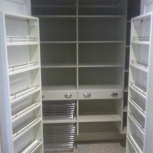 Traditional kitchen pantry inspiration - Elegant gray floor kitchen pantry photo in Baltimore with flat-panel cabinets and white cabinets