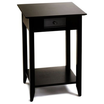 Pemberly Row 1 Drawer Square Transitional Wood End Table in Black