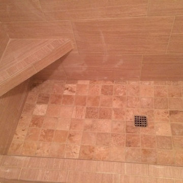 Tile shower. Untraditional brick pattern.