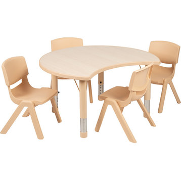 25.125"W x 35.5"L Crescent Natural Plastic Height Adjustable Table with 4 Chairs