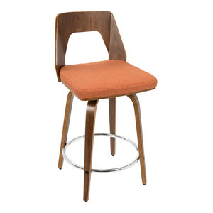 Trilogy Counter Stool in Walnut and Orange Fabric, Set of 2 lumisource furniture
