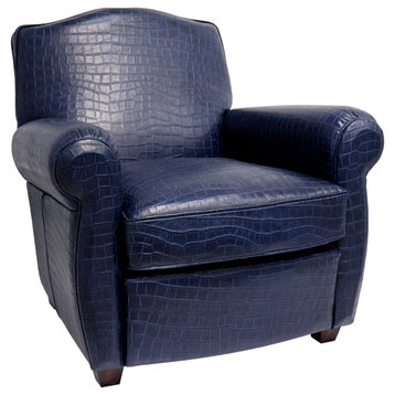 Pasargad Home Vicenza Leather Wing Chair, Blue