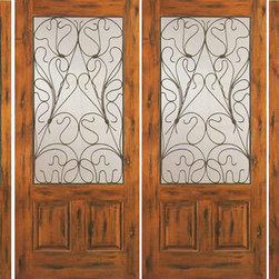 Entry Prehung Double Door with Two Sidelites, Knotty Alder 2/3 Lite - Front Doors