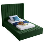Meridian Furniture - Kiki Velvet Bed, Green, Twin - Make a bold statement in your bedroom with this stunning Kiki green velvet twin bed. Its green velvet design with channel tufting gives it a chic, textured appearance that's both comfortable and dramatic. This twin size bed features storage rails along its full slats frame, making it the perfect solution for individuals in limited sleeping spaces. Its width of 70.5 inches, depth of 94 inches, and height of 65 inches offers ample room to sleep without being cramped.