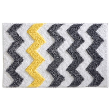 iDesign Microfiber Chevron Bathroom Accent Rug, 34"x21", Yellow and Gray