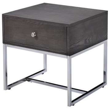 ACME Iban End Table in Gray Oak and Chrome