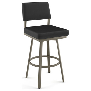 Avery Swivel Stool, Charcoal Black Faux Leather / Grey Metal, Bar Height