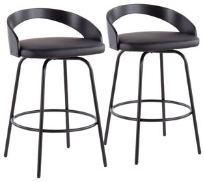 Grotto Claire Swivel Fixed-Height Counter Stool, Set of 2, Black