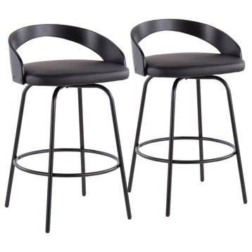 Grotto Claire Swivel Fixed-Height Counter Stool, Set of 2, Black