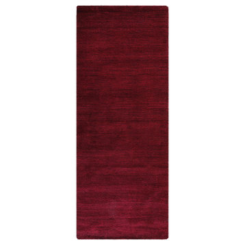 Hand Knotted Loom Wool Area Rug Solid Dark Red