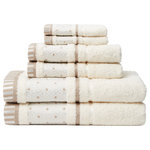 Espalma - Balio 6-Piece 100% Cotton Bath Towel Set, Creme - Solid heavy weight 100% cotton towel with wide high fashion linen border at 600GSM these towels are beefy soft. Luxuriate in the comfort and absorbency. At the same time the decorative border and beautiful colors enhance any decor. Available colors: Creme, Silver, Surf. 6pc Set includes 2 bath, 2 hand and 2 wash