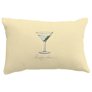 Martini Glass Happy Hour Geometric Print Pillow, Yellow, 14"x20"