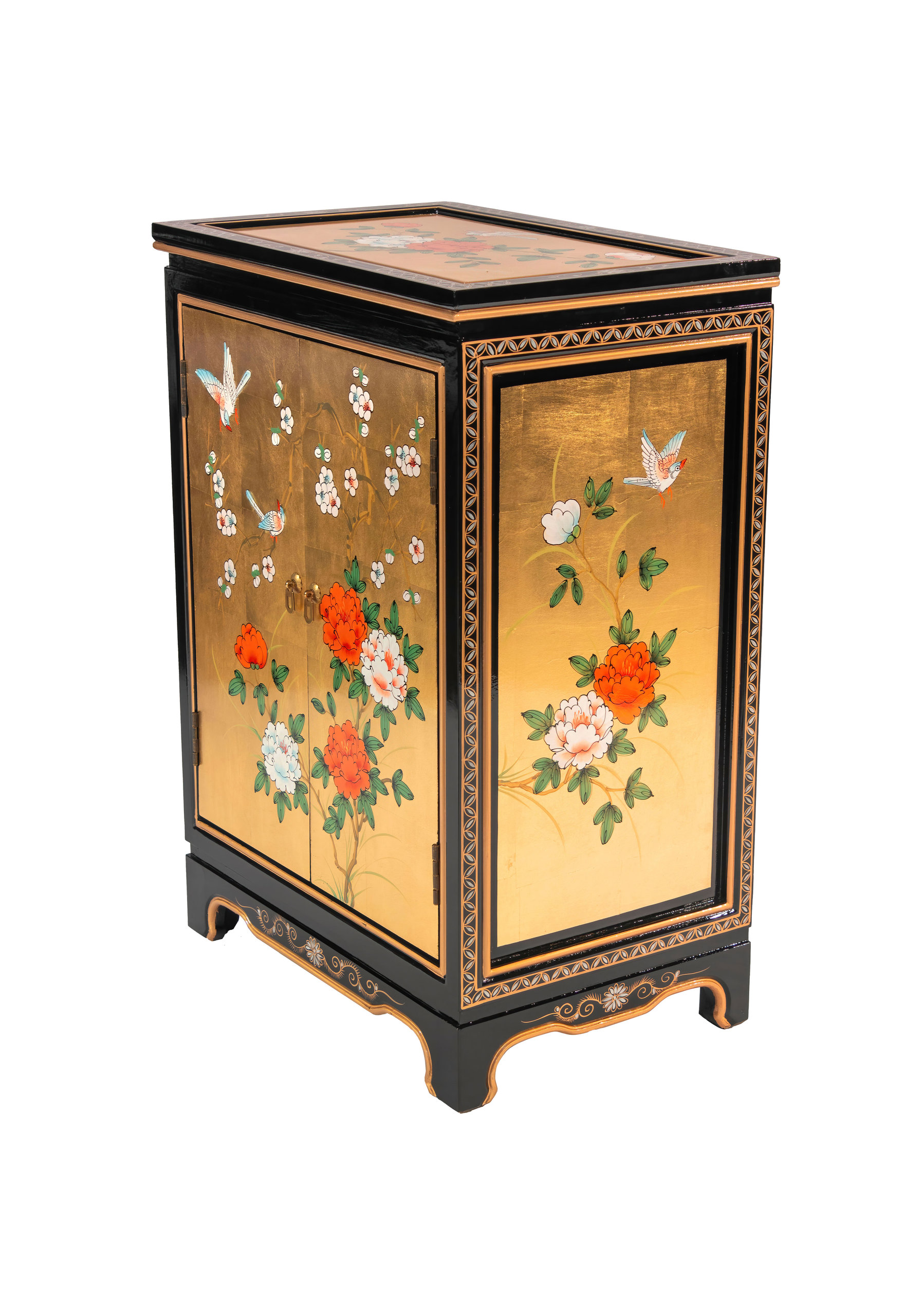 Gold Lacquer Shoe Cabinet Birds and Flowers