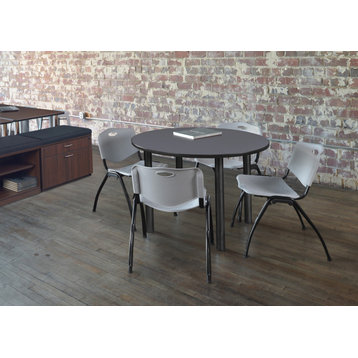 Kee 36 Round Breakroom Table- Grey/ Black & 4 'M' Stack Chairs- Grey