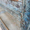 Distressed Blue Metal and Wood Bookshelf Trolley