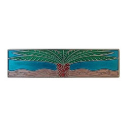 Inviting Home Inc. - Horizontal Royal Palm Pull, Brilliant Pewter-Bright Turquoise - Cabinet And Drawer Handle Pulls