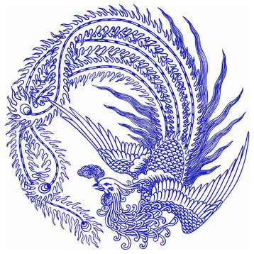 Tile Mural Chinese Patterns bird phoenix Backsplash 4.25" Ceramic Glossy