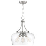 Savoy House - Octave 3-Light Pendant, Satin Nickel - A bold, light-colored frame and streamlined silhouette create an air of elegance and sophistication. The lustrous, brushed, satin nickel finish and large, clear glass shade go with absolutely everything: any color palette and many other finishes. Whether you have transitional, contemporary, bohemian, or other decor styles in your home, you'll love the way this Octave fixture stylishly blends in. And at 15" wide by 18" high, this pendant is a graceful, proportionate size even when grouping a few together. The curved glass shade has a sleek, uncluttered look, and three 60W, E-style bulbs provide lovely light for clean, casual style in your dining area, living room, kitchen, foyer, bedroom, bathroom, hallway, family room, office, great room, or stairway.