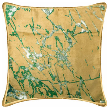 Decorative 18 x 18 inch Painted Foil Beige Gold Velvet Pillow Covers, Big Splash