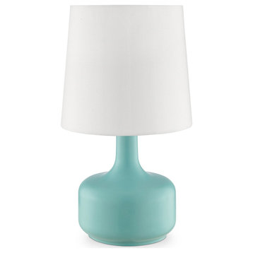 17" Blue Metal Bedside Table Lamp With White Shade