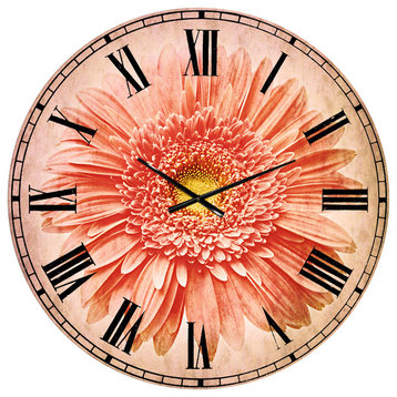 Single Daisy On White Background Oversized Floral Metal Clock, 36"x36"