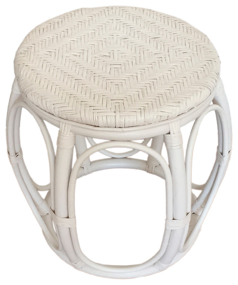 Rattan Round Stool Larry, White Wash, 18"