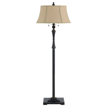 Benzara BM223603 Metal Floor Lamp with Fabric Tapered Bell Shade, Black & Beige