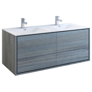 Fresca Catania 60" Integrated Double Sinks Wood Bathroom Cabinet in Ocean Gray