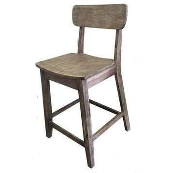 Bowery Hill 24" Transitional Wood Counter Stool in Barnwood Wire-Brush Brown