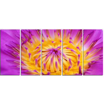 Pink Yellow Abstract Lotus Flower, Flowers Canvas Artwork, 60"x28", 5 Panels