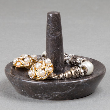 Creative Home Genuine Charcoal Marble Ring Holder Jewelry Tray