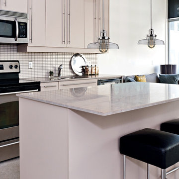 Kitchen Island with Antique Light Bulb Pendants